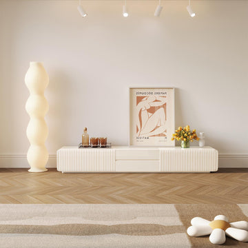 Minimalist Beige TV Stand & Entertainment Center with Storage Drawers